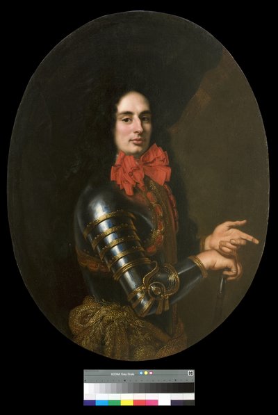 Retrato de un caballero con armadura y una bufanda roja de Pier Francesco Cittadini