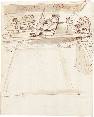 Una caricatura de Pier Francesco Mola interrumpiendo a Giovanni Battista Passeri pintando una decoración de techo de una Venus reclinada de Pier Francesco Mola