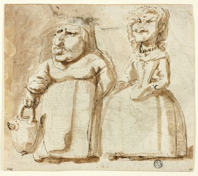 Caricaturas de dos mujeres (anverso); Judas orante (reverso) de Pier Francesco Mola