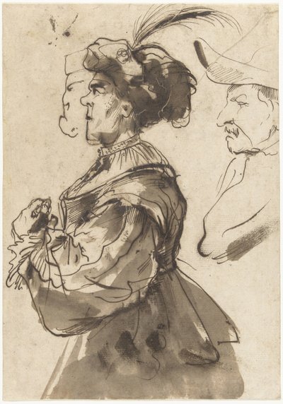 Caricatura de una mujer vieja y emperifollada de Pier Francesco Mola