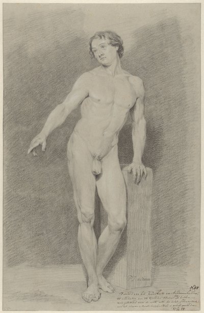 Hombre desnudo de pie, con el brazo extendido, hacia la izquierda de Pier Johannes de Visser
