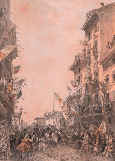 Entrada del Rey Vittorio Emanuele II en Brescia, Lombardía de Blaise Nicolas Le Sueur