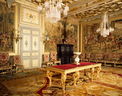 Cacerías de Maximiliano, serie de tapices en las paredes de la habitación de Francisco I, Chateau de Fontainebleau de Blaise Nicolas Le Sueur