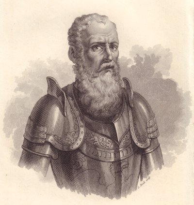 Retrato del líder militar italiano Ezzelino III da Romano, grabado en cobre de Blaise Nicolas Le Sueur