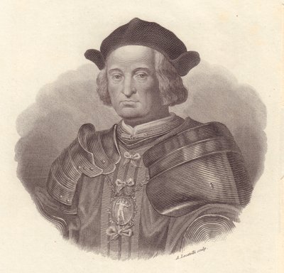 Retrato del líder militar y político italiano Gian Giacomo Trivulzio, grabado en cobre por Locatelli de Blaise Nicolas Le Sueur