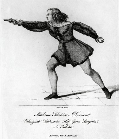 Retrato de Wilhelmine Schroder-Devrient (1804-1860), soprano alemana, en el papel de Leonora en Fidelio o El amor conyugal, de Ludwig van Beethoven (1770-1827) de Blaise Nicolas Le Sueur