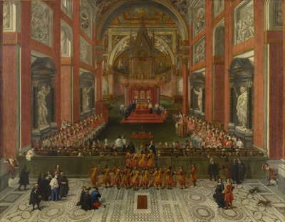 Benedicto XIII presidiendo el sínodo provincial romano de 1725, Basílica de San Juan de Letrán, 1725 de Pier Leone Ghezzi