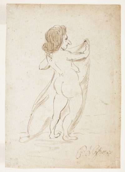Mujer desnuda de pie sujetando un velo de Pier Leone Ghezzi