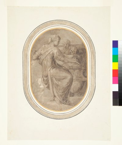Una Sibila con un Jarrón y Dos Putti, c.1540s de Piero (attr. to) Ligorio