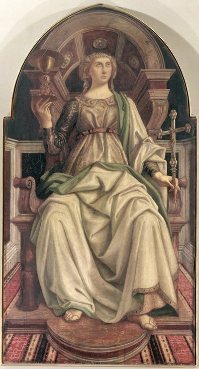 Fe, de una serie de paneles que representan las Virtudes diseñadas para la Sala del Consejo del Gremio de Mercaderes, 1469 (temple sobre panel) de Piero del Pollaiolo