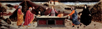 Políptico de la Misericordia: alrededor del cuerpo de Jesucristo: San Juan, la Virgen María, Santa María Magdalena, San José de Arimatea y San Nicodema de Piero della (school of) Francesca