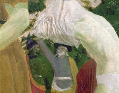 Bautismo de Cristo, detalle de la sección derecha que representa a un hombre preparándose para el bautismo de Piero della Francesca