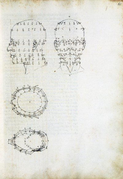 Construcción y proyección geométrica de la cabeza, página de De Prospectiva pingendi (Sobre la perspectiva de la pintura), de Piero della Francesca (ca 1415-1492), Italia de Piero della Francesca