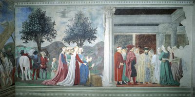 Leyenda de la Vera Cruz: adoración de la Madera Sagrada y encuentro de la Reina de Saba y el Rey Salomón (detalle) de Piero della Francesca