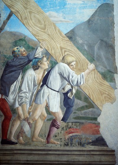 (detalle) de la Leyenda de la Verdadera Cruz mostrando el transporte de la Madera Sagrada de Piero della Francesca