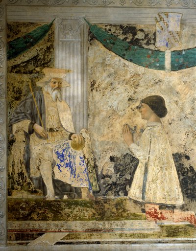 Retrato de Sigismondo Pandolfo Malatesta (1417-1468) en oración ante San Sigismondo (Sigismondo). Fresco de Pietro di Benedetto dei Franceschi dit Piero della Francesca (1422-1492) de Piero della Francesca