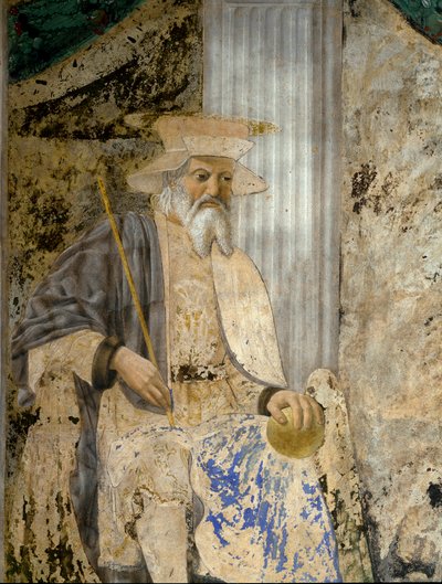 Retrato de Sigismondo Pandolfo Malatesta (1417-1468) en oración ante San Sigismondo (Sigismondo). (detalle) Fresco de Pietro di Benedetto dei Franceschi dit Piero della Francesca (1422-1492) de Piero della Francesca