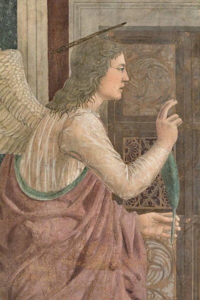La Anunciación, detalle de Las Historias de la Vera Cruz (fresco) de Piero della Francesca