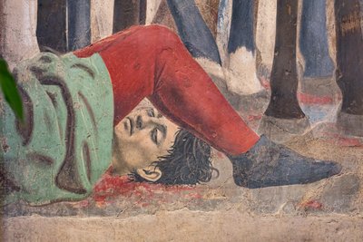 La batalla de Heraclio y Cosroes, detalle de Las historias de la Vera Cruz: hombre asesinado (fresco) de Piero della Francesca