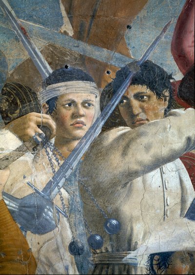 La Leyenda de la Vera Cruz, la Victoria de Heraclio y la Ejecución de Cosroes (detalle) de Piero della Francesca