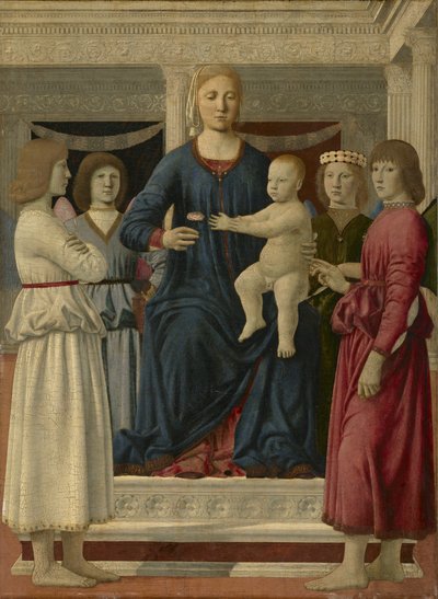 Virgen y Niño entronizados con cuatro ángeles, c.1460-70 de Piero della Francesca