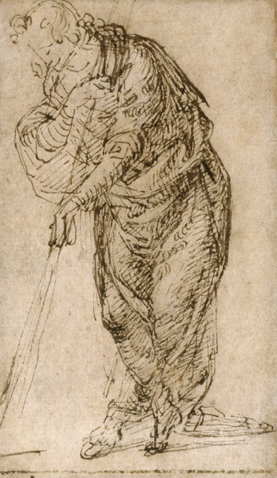 Figura de pie apoyada en un bastón de Piero di Cosimo