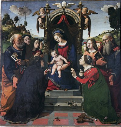 Virgen y Niño en el trono rodeados de santos de Piero di Cosimo