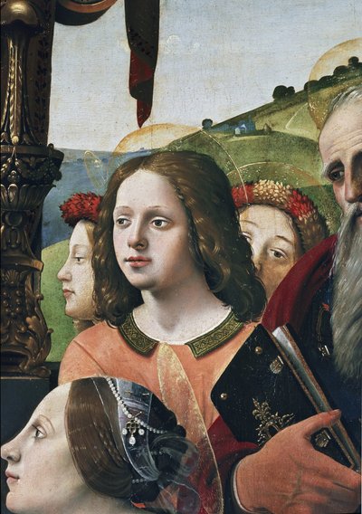 Virgen y Niño en el trono rodeados de santos (detalle) de Piero di Cosimo