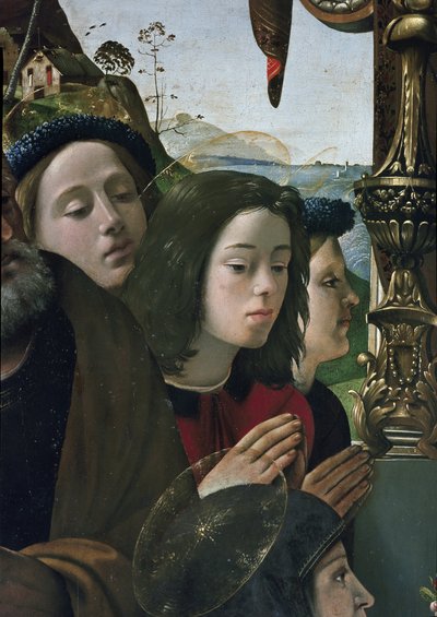 Virgen y Niño en el trono rodeados de santos (detalle) de Piero di Cosimo