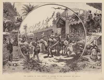 El carnaval de Niza, Batalla de Flores en el Paseo de los Ingleses (grabado) de Pierra Comba