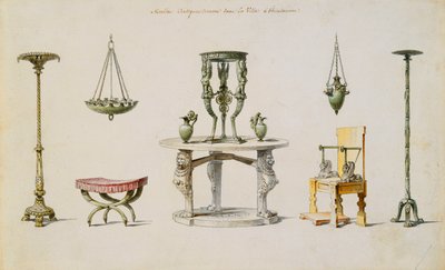 Diferentes Jarrones, Muebles, Altares y Trípodes Descubiertos en Herculano de Pierre Adrien Paris
