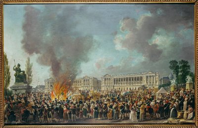 Los emblemas de la monarquía se queman en la Place de la Concorde ... de Pierre-Antoine (attr. to) Demachy