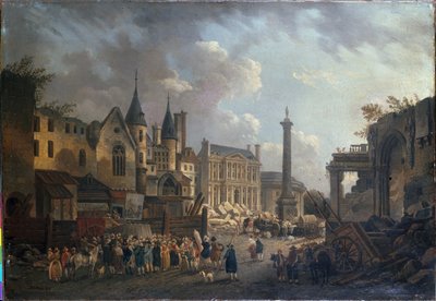 Espectáculo ferial en un cruce imaginario de París, hacia 1770 (óleo sobre lienzo) de Pierre Antoine Demachy