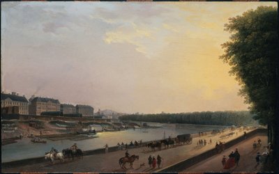 El Sena en la Grenouillère, vista desde la terraza ribereña de las Tullerías, hacia 1777 (óleo sobre madera) de Pierre Antoine Demachy