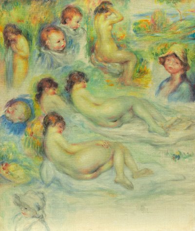 Estudios de Pierre Renoir; su madre, Aline Charigot; desnudos; y paisaje de Pierre-Auguste Renoir