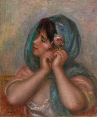Joven mujer arreglando su pendiente de Pierre-Auguste Renoir