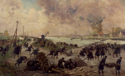 Tropas belgas en combate en el Yser, octubre de 1914, Primera Guerra Mundial, Bélgica, siglo XX de Pierre Ernest and Neymark Gustave Ballue