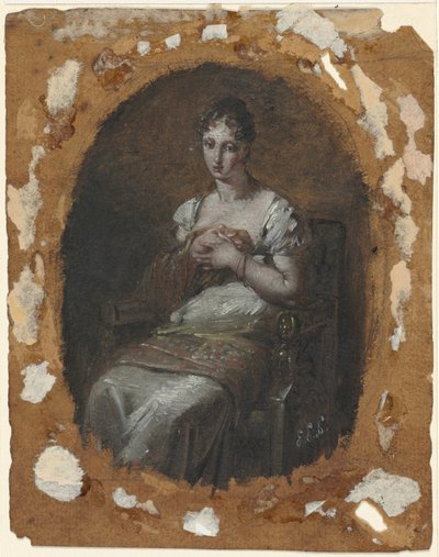 Joven sentada, último cuarto del siglo XVIII o primer cuarto del siglo XIX (óleo; líneas de encuadre en grafito) de Pierre Paul Prud
