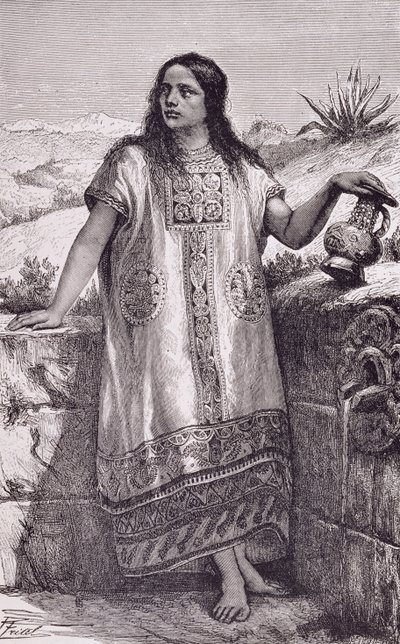 Joven tolteca, de "Las antiguas ciudades del Nuevo Mundo", de Claude-Joseph-Desire Charnay, pub. 1887 (grabado) de Pierre (after) Fritel