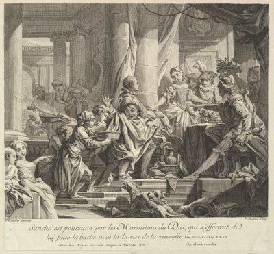 Sancho perseguido por los chicos de la cocina del Duque de Pierre Alexandre Aveline