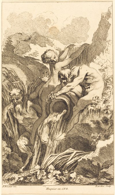 Sátiro, ninfa y dios del río de Pierre Alexandre Aveline
