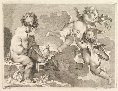 Tres Amores, uno de los cuales está sentado, sosteniendo un carcaj de Pierre Alexandre Aveline