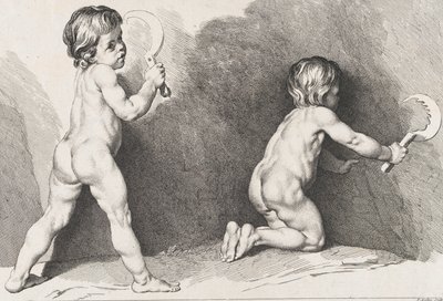 Dos niños desnudos de pie, del Nuevo Libro de Niños, 1720-60 de Pierre Alexandre Aveline