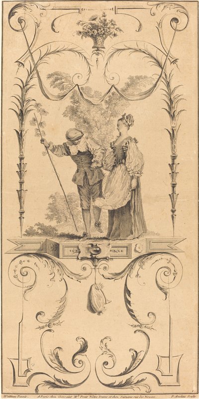 Pastor y pastora (?) de Pierre Alexandre Aveline after Antoine Watteau