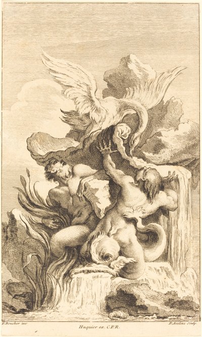 Dos tritones y un cisne de Pierre Alexandre Aveline after François Boucher