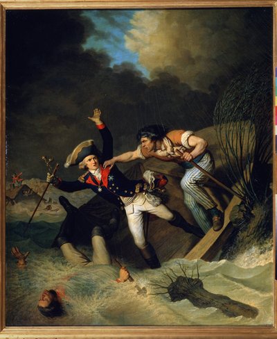 La muerte del duque Leopoldo de Brunswick, durante la inundación de Brunswick en 1785. (La muerte de Leopoldo de Brunswick, durante una inundación en Brunswick en 1785). Pintura de Pierre Alexandre de Wille (1748-1821). Óleo sobre tela de Pierre Alexandre Wille