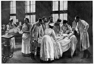 Le Croup en el hospital Trousseau, por André Brouillet - Le Croup curado por el Doctor Roux, grabado por E. Buval (litografía en color), Brouillet, Pierre André (después) / Museo de la Ciudad de París, Museo Carnavalet, París, Francia de Pierre Andre (after) Brouillet