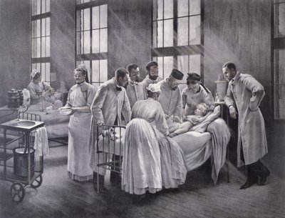 La difteria curada por el Doctor Roux, grabado por E. Buval de Pierre Andre Brouillet