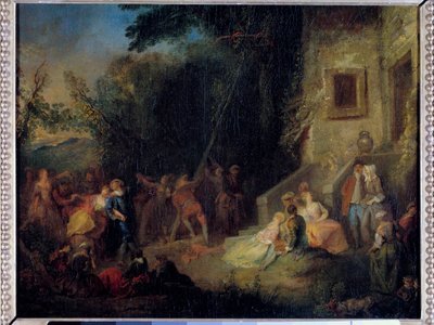 Plantación de mayo, una fiesta tradicional que consistía en plantar un árbol en mayo de Pierre Antoine (attr. to) Quillard