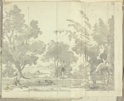 Paisaje de fantasía con ruinas y figuras de Pierre Antoine Mongin